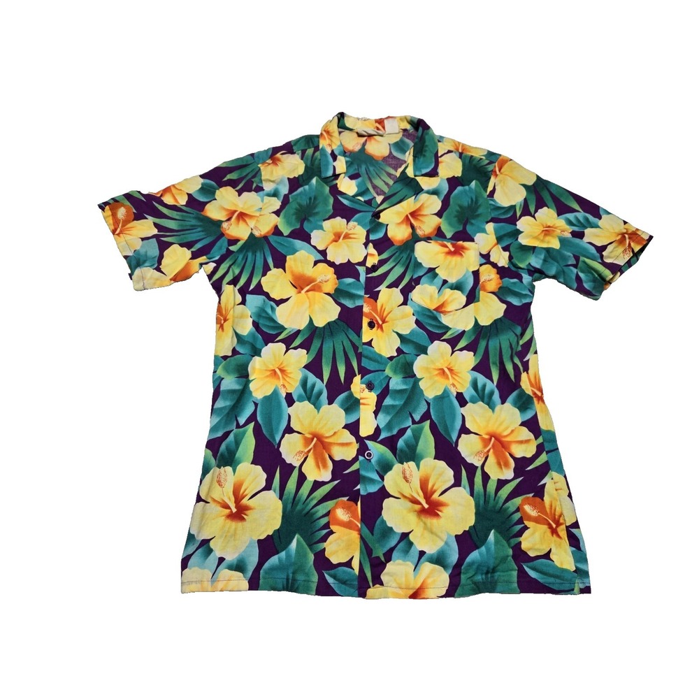 Breakers Hawaiian Men's L‎ Shirt Floral AOP Green Flowers Made In USA VTG Camp